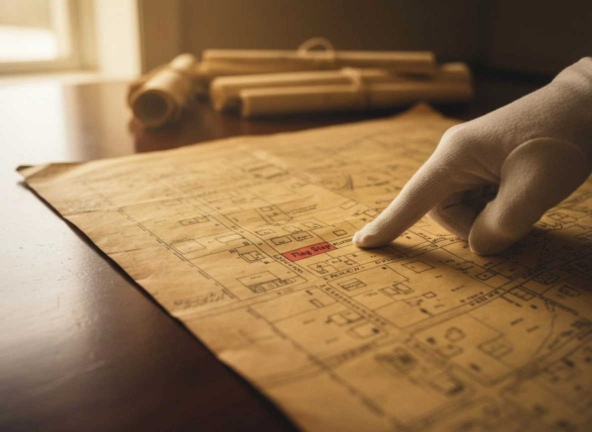 Close-up of a 1901 Sanborn map showing a detailed 'Flag Stop' and platform on an old railroad spur.